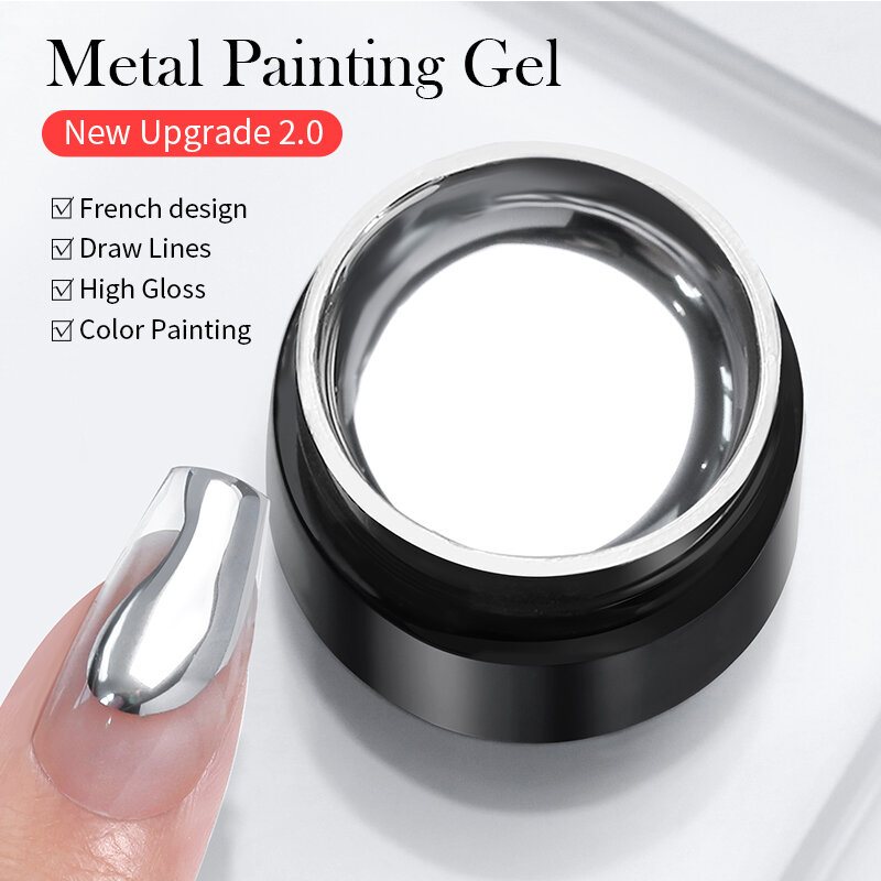 BORN całkiem Super jasny metaliczny lakier żelowy 5ML złoty srebrne lustro żelowy lakier do paznokci linie rysunek z kwiatami francuskie paznokcie