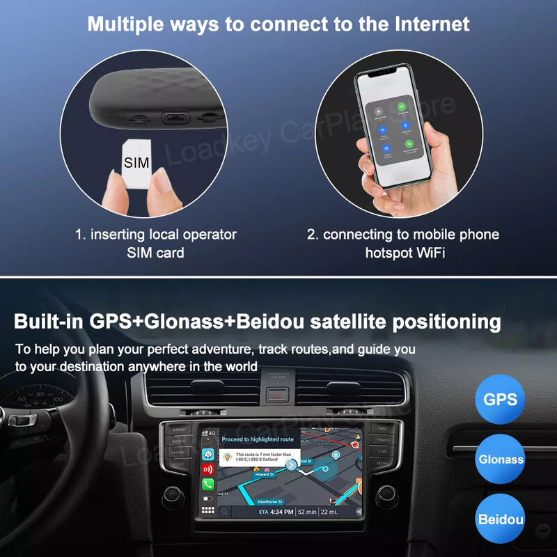 Carlinkit 5 CarPlay Mini Ai Box Wireless CarPlay Wireless Android Auto per Audi Mazda Toyota per Netflix per YouTube 4G LTE GPS