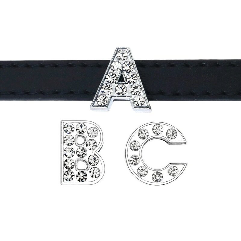 Dijes de letras deslizantes de diamantes de imitación para mujer, fabricación de joyas, pulsera de 8mm, A-Z del alfabeto, Collar para mascotas, accesorios de bricolaje, regalo
