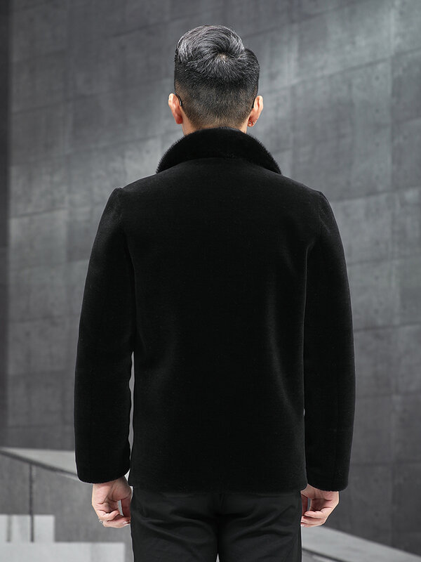 Abrigo de piel de visón para hombre, chaqueta de plumón integrada, de manga larga, con bolsillo, Color sólido, a la moda, para invierno