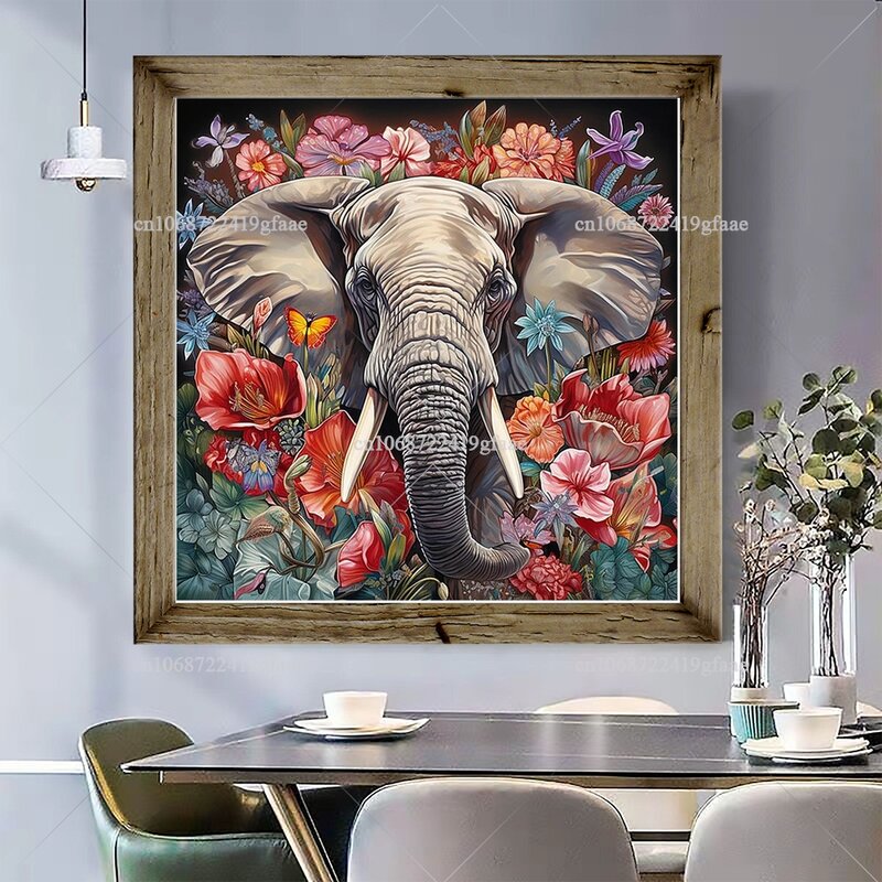 Elefante 5D Kits de Pintura Diamante, Broca completa Strass, Borboleta Diamond Mosaic, Ponto Cruz Artesanato, Casa Arte decorativa Posters