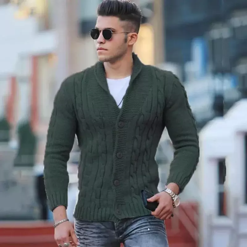 2023 jesień/zima nowy sweter męski sweter dziergany jednolity kolor Slim Fit europejski i amerykański płaszcz ciepły