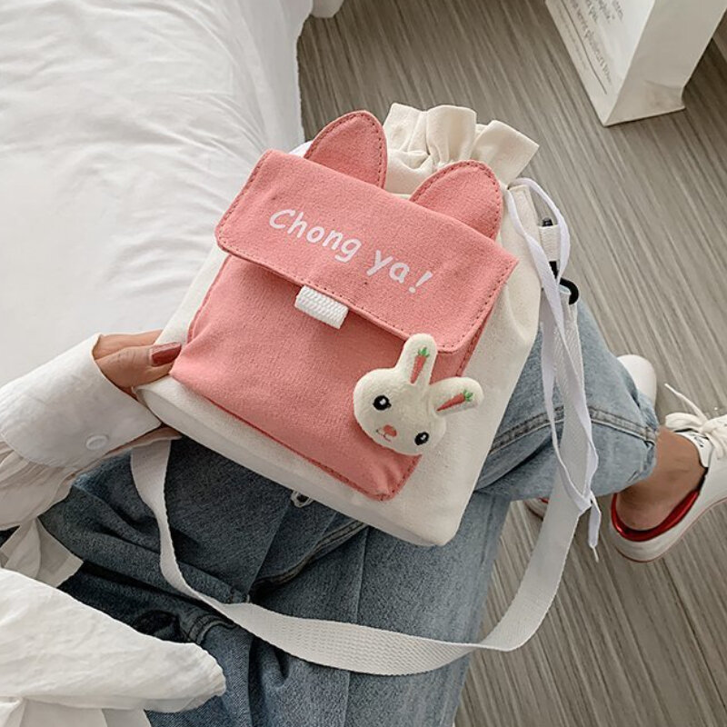Coniglio carota estate bella ragazza studente borsa a tracolla borse piccole femminili caratteri in stile giapponese borsa in tela per studenti stampata
