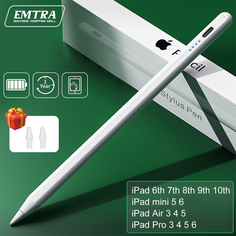 Rechazo de palma para Apple Pencil 2 1 Stylus Pen, iPad 2022, 2021, 2020, 2019 Pro, 11, 12,9, Air 4, 5, 7, 8, 9, 10 °, mini 5, 6