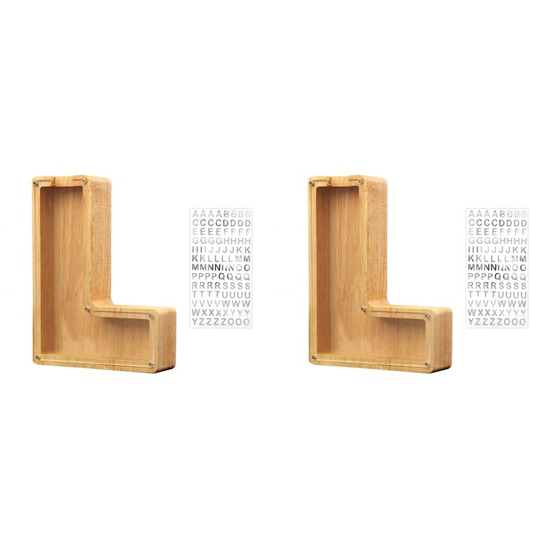 2X mainan celengan personalisasi kayu alfabet, kotak penyimpan uang koin dan dewasa, dekorasi huruf (alfabet-L)