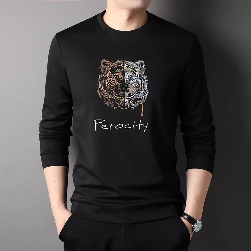 Men's Spring New Fashion Animal Print Personalized Round Neck Long Sleeved Sweater