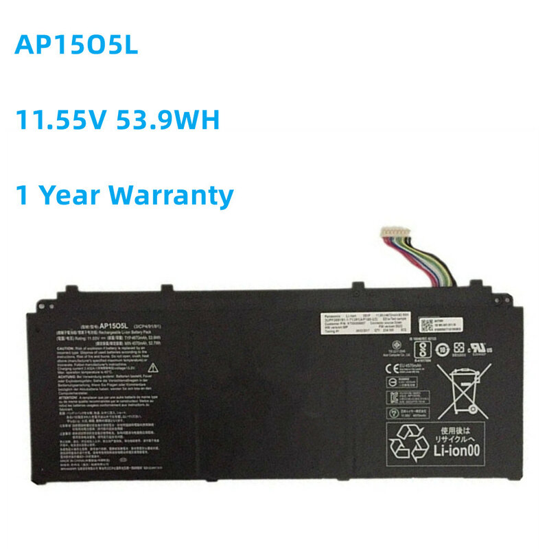 Bateria do portátil para Acer Aspire, AP15O5L, 11.55V, 53.9Wh, AP1505L, AP1503K, S 13, S5-371, S5-371-52JR, S5-371-7278, 767P, CB5-312T, CB5-312T, CB5-312T