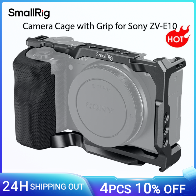 SmallRig – Cage pour Sony ZV-E10, avec poignée en Silicone et plaque intégrée à dégagement rapide, pour arca-swiss, Kit avec chaussure froide 3538