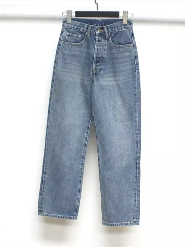 Frauen knöchel lange Hosen hohe Taille Reiß verschluss Fliegen taschen Frühling neue einfache Freizeit jeans
