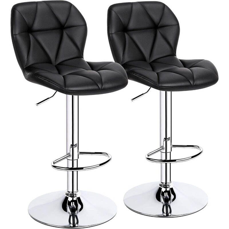 เก้าอี้สตูลชุดเก้าอี้สตูลบาร์2ตัวพร้อมพนักพิงปรับระดับความสูงได้เก้าอี้สตูลหนัง PU สีดำทันสมัย