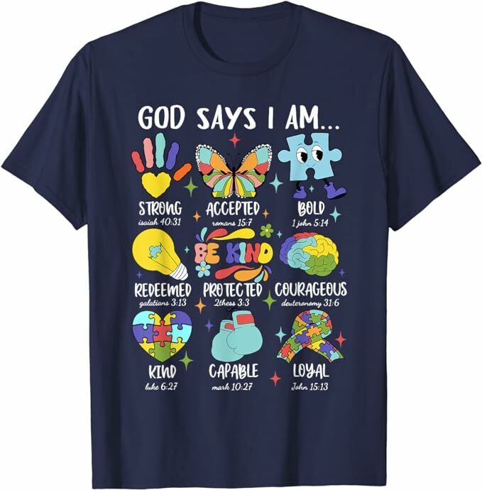 T-shirt gráfico engraçado para homens e mulheres, tops de moda, deus, diz que eu sou gentil, consciência do autismo, para crianças