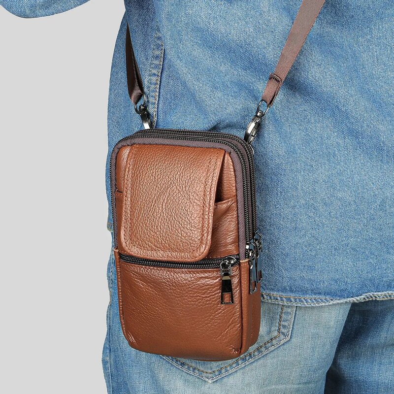 Мужская поясная сумка из натуральной кожи, кошелек для телефона, наплечная сумка для мобильного телефона, уличная мужская сумка на пояс