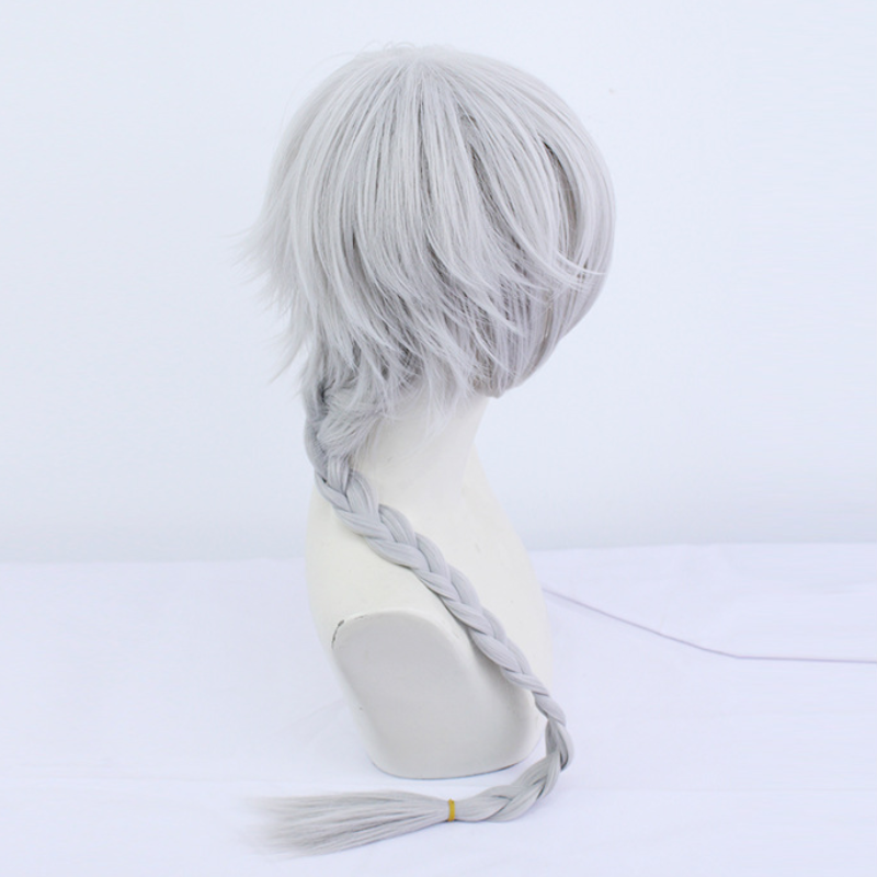 Anime Cosplay Wigs Grey Simulate Hair Cos Props Japanese Anime Braid Hairstyle Short Simulate Hair Adult Halloween Hairpiece