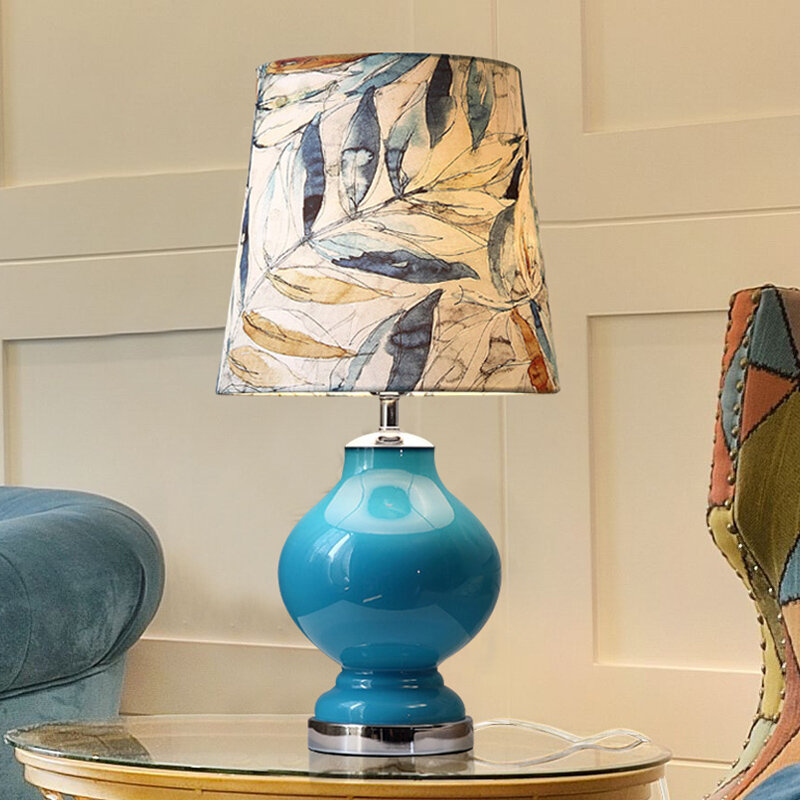Blue desk lamp, bedroom, bedside, simple, modern, creative and personalized Mediterranean bedside lamp, American living room, wa