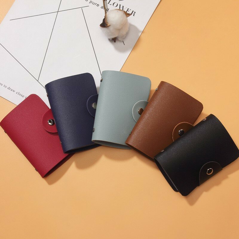 Business Card Holder Anti-theft ID Credit Card Holder Fashion Women's 24 Cards Slim PU Leather Pocket Case Coin Purse Wallet