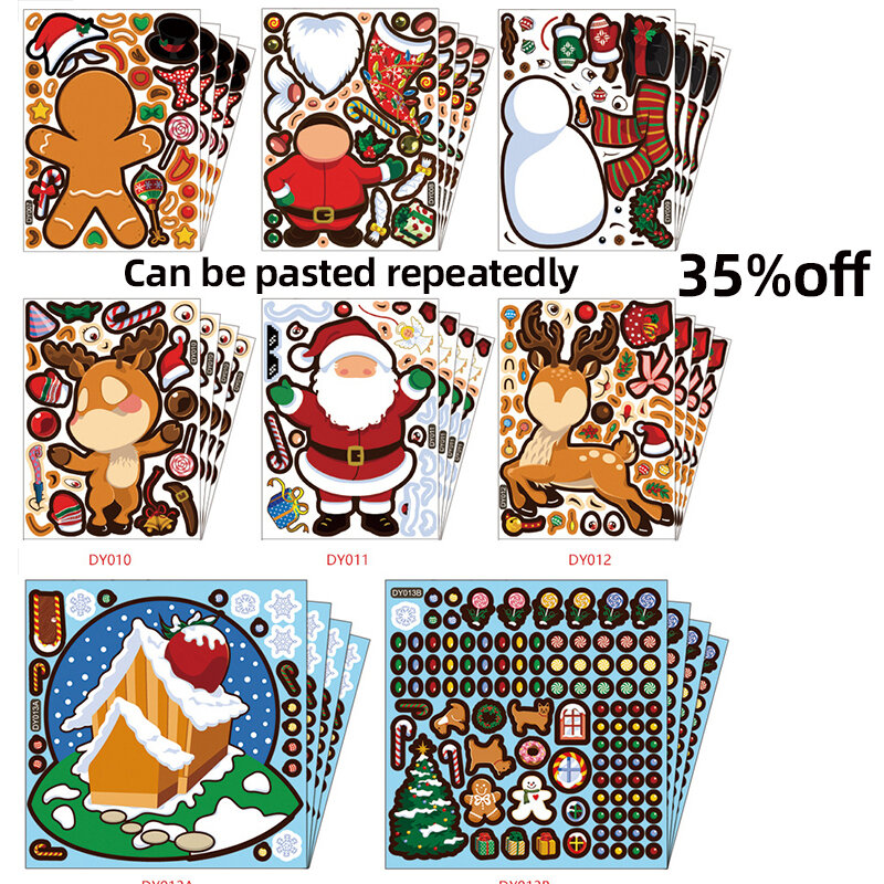 Pegatinas navideñas para manualidades, calcomanías bonitas de Papá Noel, muñeco de nieve, rompecabezas de dibujos animados para niños, decoración navideña, Z20