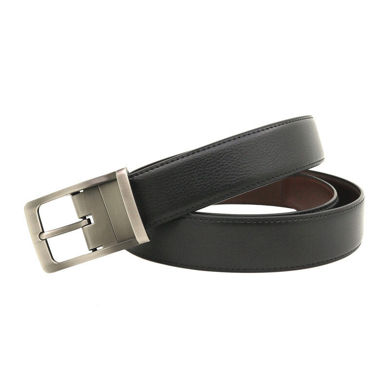 Cinturón de cuero genuino con hebilla de aguja estrecha para hombres y mujeres, cinturón de Pantalones Casual negro de alta calidad para viajes de negocios, 3,3 cm, nuevo