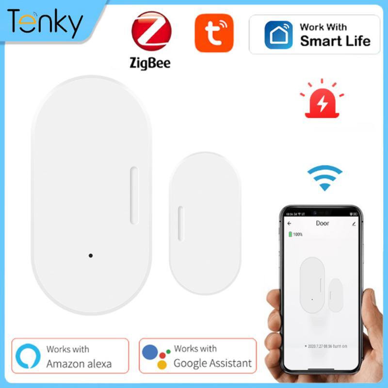 Zigbee Tuya detektor pembuka pintu dan jendela, perlindungan keamanan Alarm rumah kontrol SmartLife melalui Alexa Google Home