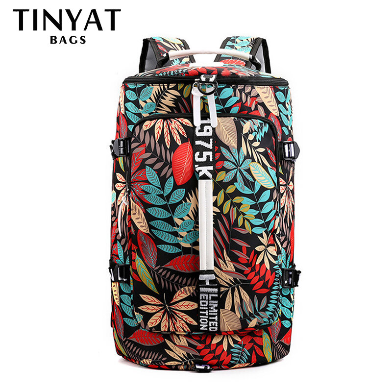 TINYAT Женская дорожная сумка с принтом в виде листьев, дорожный рюкзак для выходных, женская спортивная вместительная сумка для багажа, многофункциональная сумка через плечо,сумка ручная кладь,Водонепроницаемый рюкзак