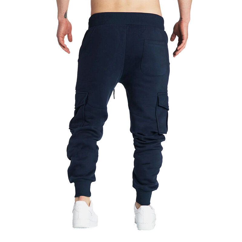 Przytulny polarowy męskie spodnie joggery sznurek spodnie Cargo jednokolorowe spodnie dresowe na wiosnę jesień ciemnoszary