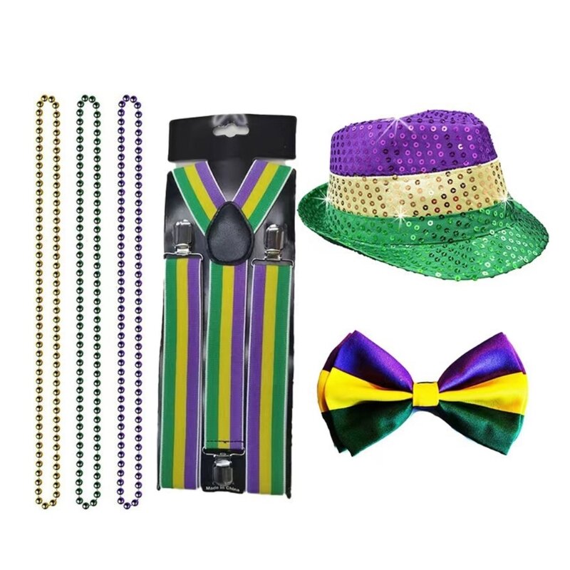 Costumes Mardi Gras, collier perles, bas hauts cuisse rayés, Halloween Cosplay