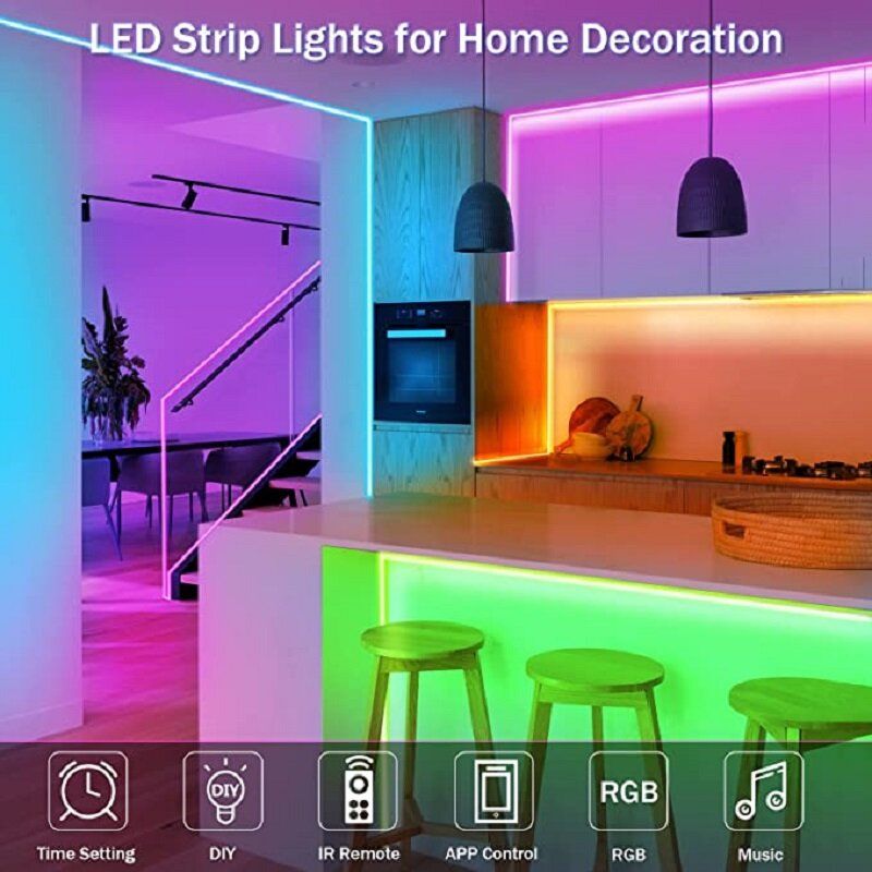 Tira de luces LED con Control remoto por Bluetooth, cinta de 44 teclas para decoración de dormitorio, sincronización de música, Control de teléfono, decoración de habitación, RGB5050