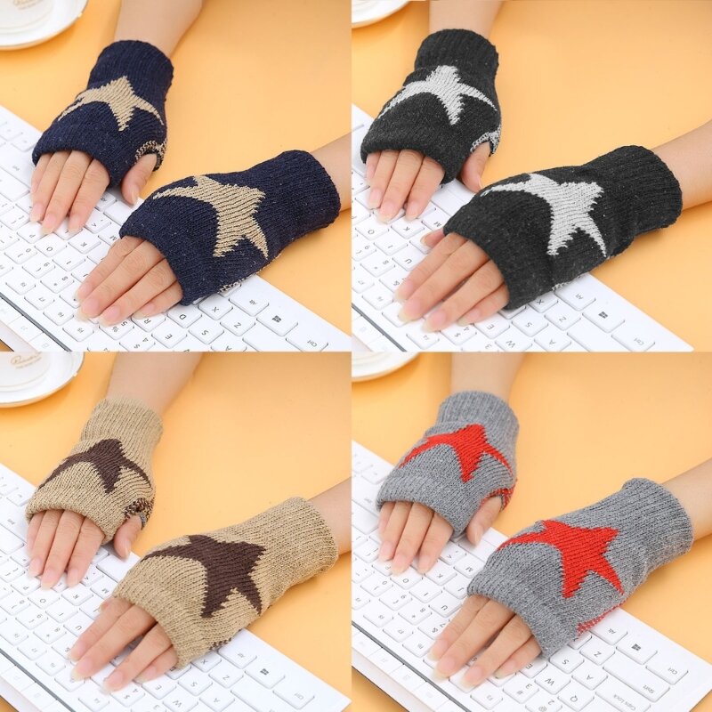 Rękawiczki z dzianiny dla dorosłych rękawiczki do ekranu dotykowego męskie damskie zimowe rękawiczki z wzorem pentagramu bez