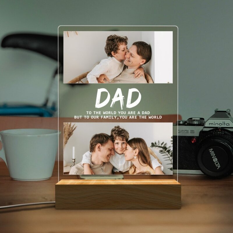 Luz de noche con foto personalizada, regalos para el Día del Padre, lámpara de dormitorio, regalo para papá, el mejor papá, luz con nombre personalizado