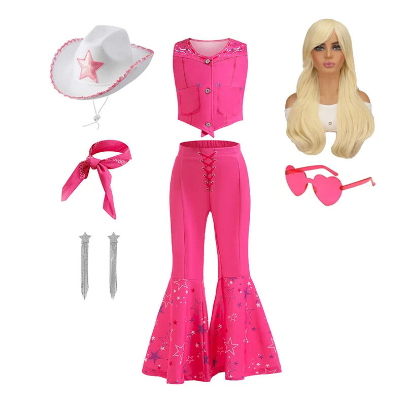 2023 Movie Pink Girl Costume Hot Starry Top Pants Barbier Set per ragazza Ladies Halloween Birthday Party Princess Dress Costume