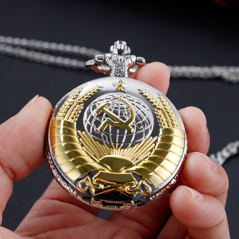 Винтажные советские значки серп-молот карманные часы ожерелье золотой серебряный кулон СССР Российская эмблема коммунизма цепные часы CF1218