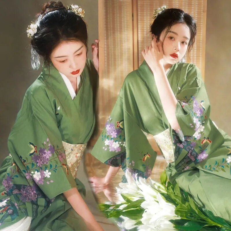 Traditional Japanese Kimono for Women, Cherry Blossom Bathrobe, Vintage Girl Dress, Improved, Spring, Autumn New 2023