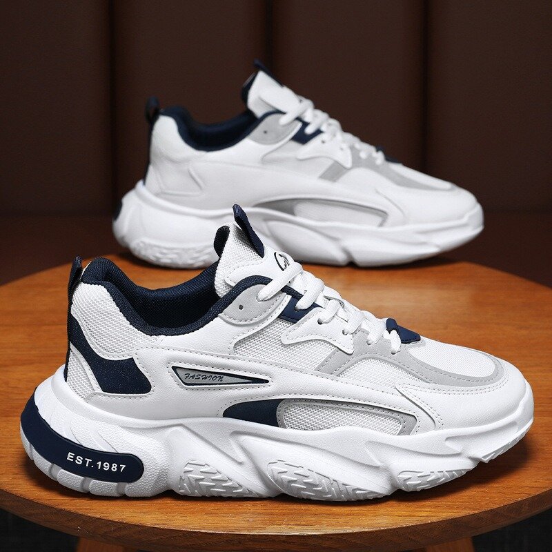 Мужские кроссовки 2024, повседневная спортивная обувь для мужчин, сетчатая дышащая обувь для бега на шнуровке, Белая обувь на платформе, Мужская теннисная обувь