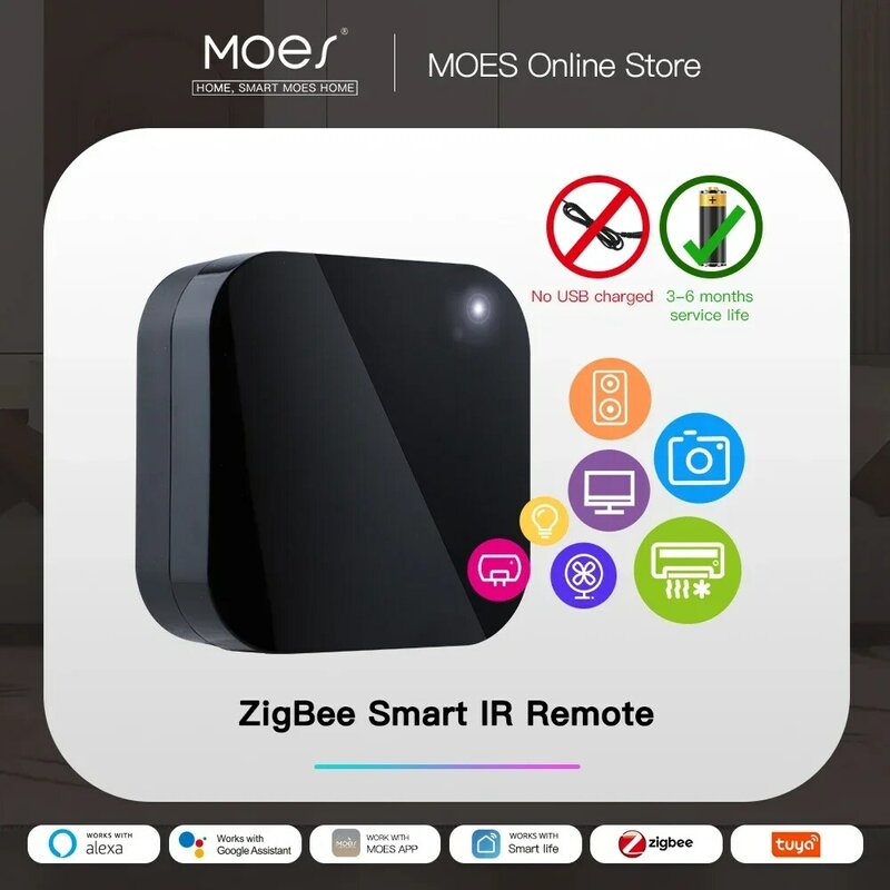 MOES-Télécommande infrarouge universelle Tuya Zigequation Smart IR, fonctionne avec Alexa Google Home