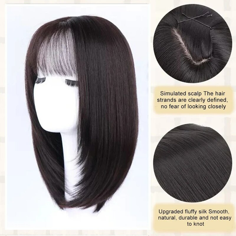 ALXNAN, короткие прямые синтетические парики для женщин, натуральные черные парики с челкой, ежедневный косплей, искусственные волосы, термостойкие