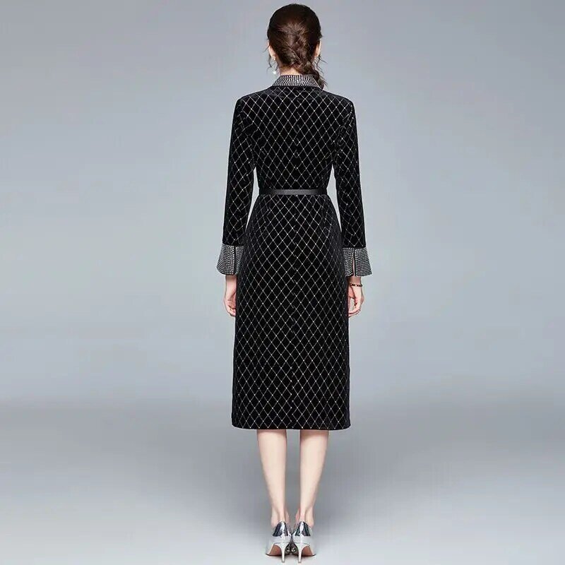 Elegant  Women's High-Quality New Suit  Dress With  Double Breasted Lapel Hot Diamond Velvet Blazer Temperament Office Commuting