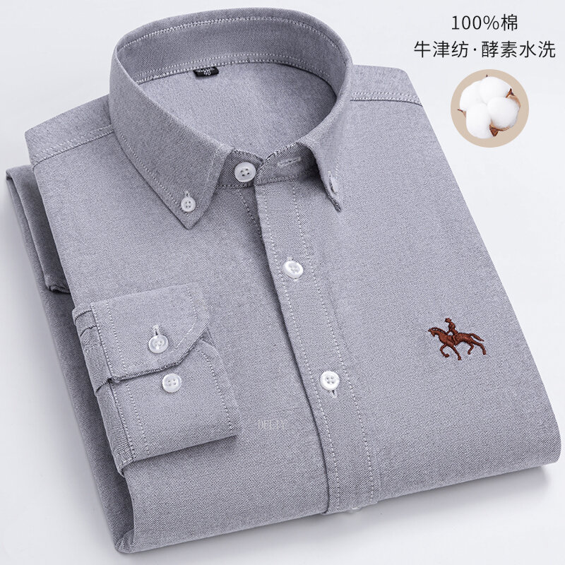 Chemises cheval brodées florales pour hommes, 2023 coton Oxford, manches longues, streetwear décontracté, grande taille, loisirs, respirant, 100%