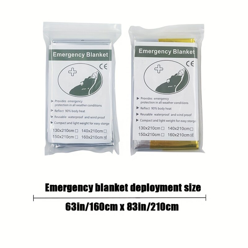 Outdoor Emergency Blankets 160*210cm Mylar Thermal, Designed for Outdoors, Survival Reflective Thermal First Aid Foil Blanket