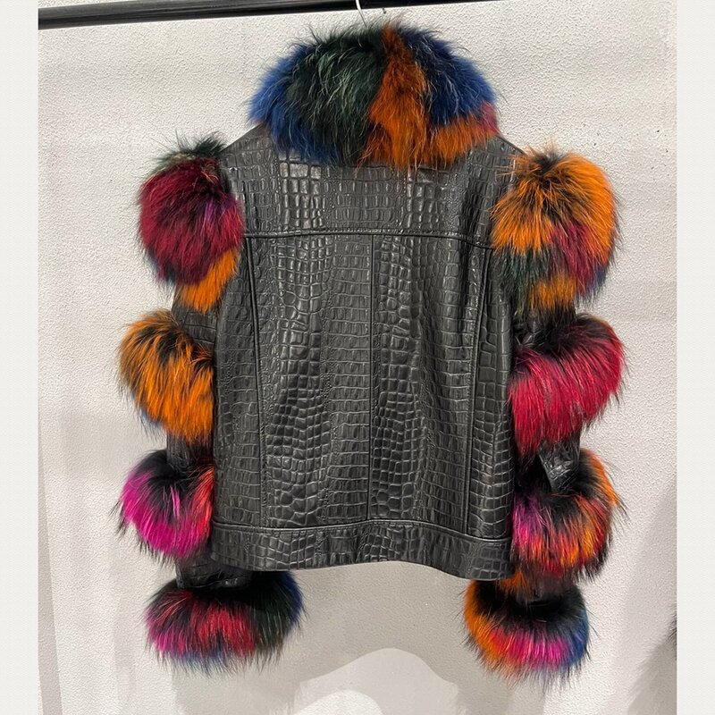 Real Sheepskin Jacket Women Coat Natural Fox Fur  Outwear  H1017