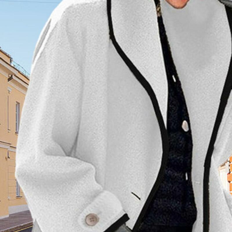 Manteau mi-long à revers assressentipour femme avec poches, veste d'hiver, cardigan optique, streetwear chaud pour femme, manches longues, automne