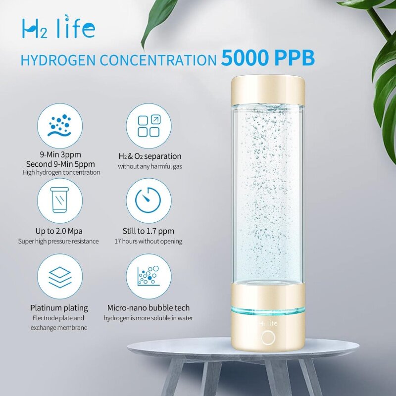 Hydrogen Sport Water Bottle, Professional Hydrogen-Rich Water Generator with SPE and PEM, 320ml 3200PPB Dual Mode Hydrogen Water