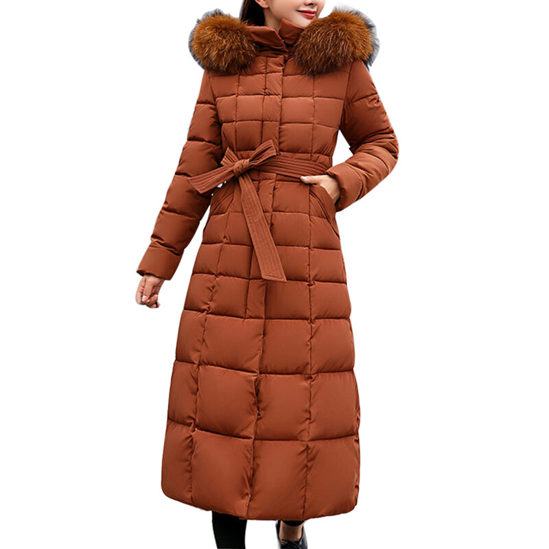 Женское длинное пальто, парка, зимнее женское повседневное однотонное пальто на молнии с карманами и хлопковой подкладкой, теплое Макси-пальто с капюшоном, 6 цветов
