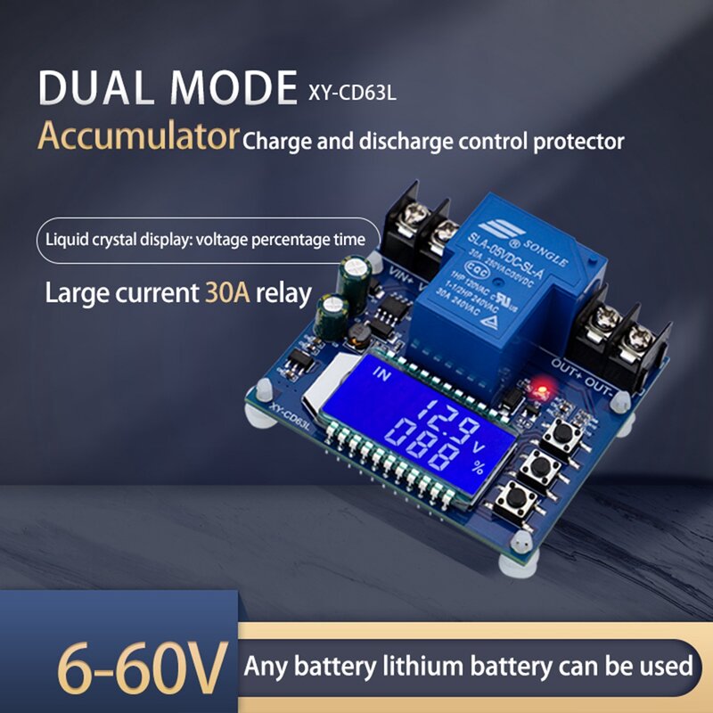 DC6-60V 30A Storage Battery Charging Control Module Protection Board Charger Time Switch LCD Display XY-CD63L