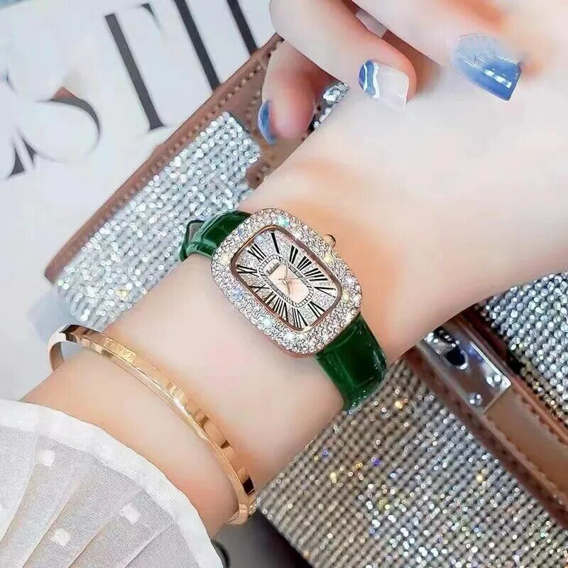 WOKAI hohe qualität mode luxus Voller diamanten Oval Damen gürtel Quarzuhr Student mädchen kleid Uhr Römischen vintage