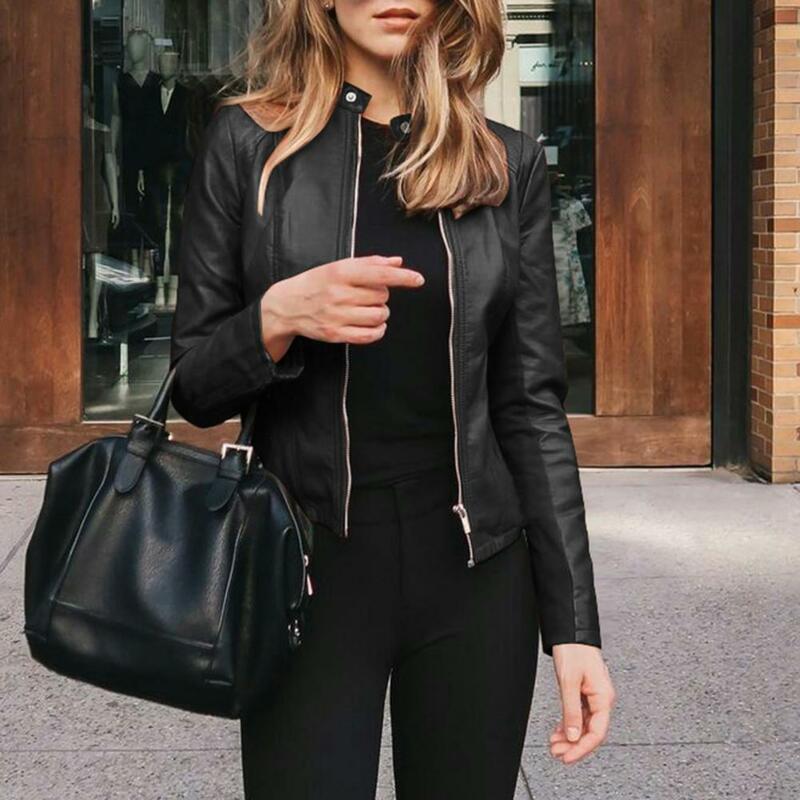 Женская кожаная куртка, стильная женская летная куртка, коллекционная короткая тонкая верхняя одежда для офиса, женские пальто для улицы на осень