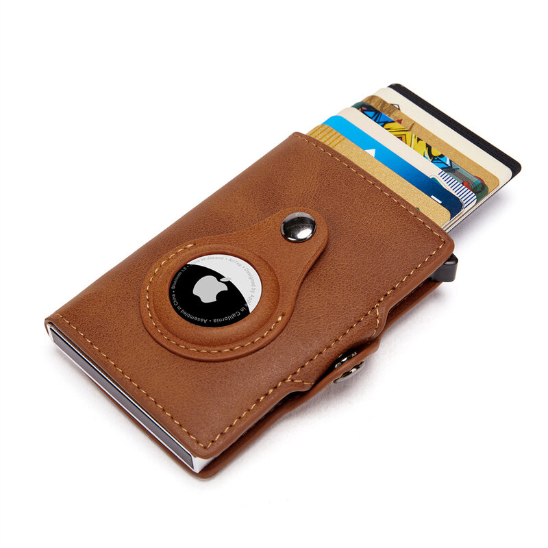 男性用本革クレジットカードホルダー,カスタマイズ可能な名前のAirタグ,財布,ジッパー付きスライディング財布
