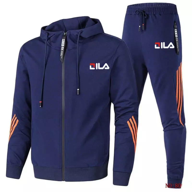 Pakaian olahraga pria, Musim Semi dan Gugur baru 2 potong set jaket ritsleting celana olahraga kasual merek pakaian jogging set