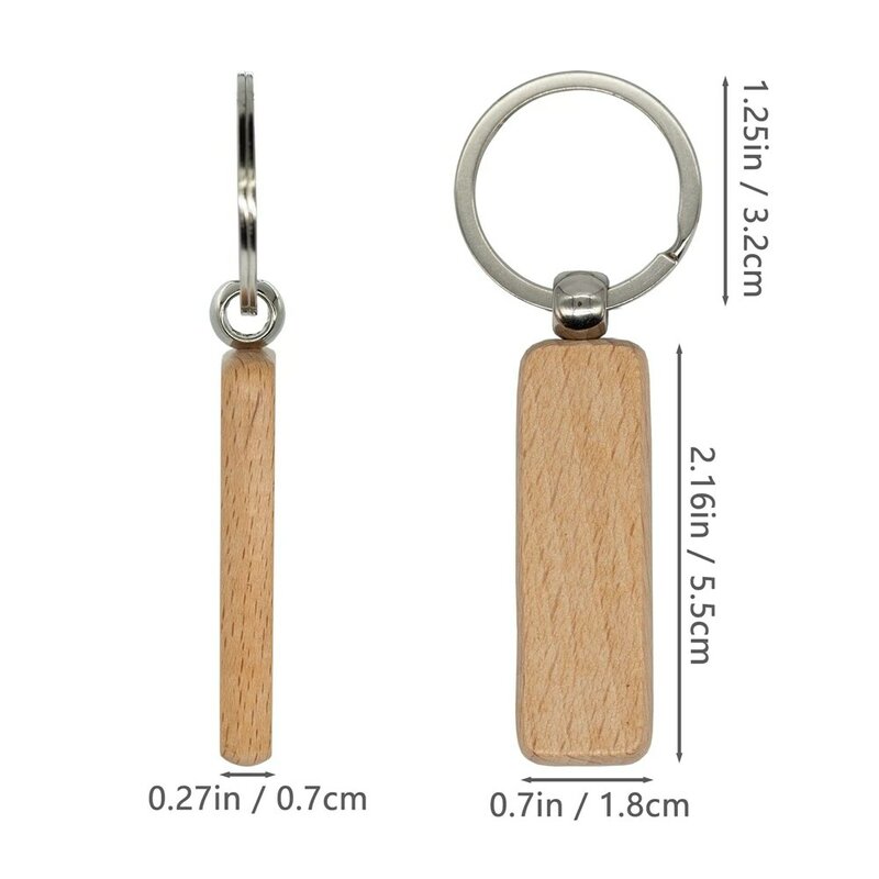 Wood Engraving Blanks Rectangle Blank Wooden Key Chain Wood Blanks for Keychains 20 Pack (Width:0.7 Inch)