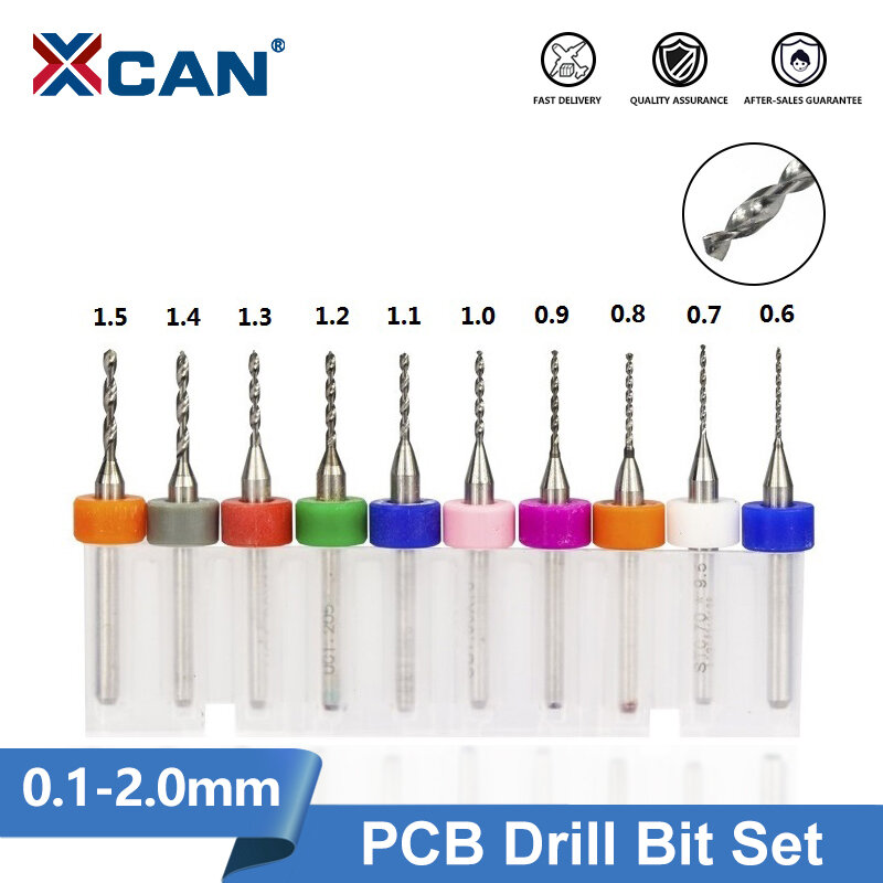 XCAN 10pcs 0.1mm-2.0mm Import Carbide PCB Drill Bits Print Circuit Board Mini CNC Drilling Bit Set