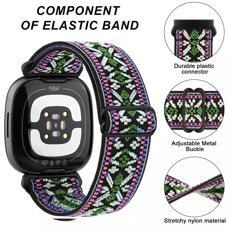 Tali jam tangan nilon elastis untuk Fitbit Versa 3/Versa 4 gelang gelang untuk Fitbit Sense/ Sense 2 tali jam pengganti pergelangan tangan