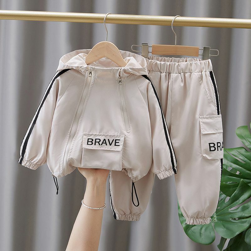 Children's Clothing Set Spring and Autumn New Korean Edition Boys' Sports Double Zipper Casual Jacket Pants Two Piece Set